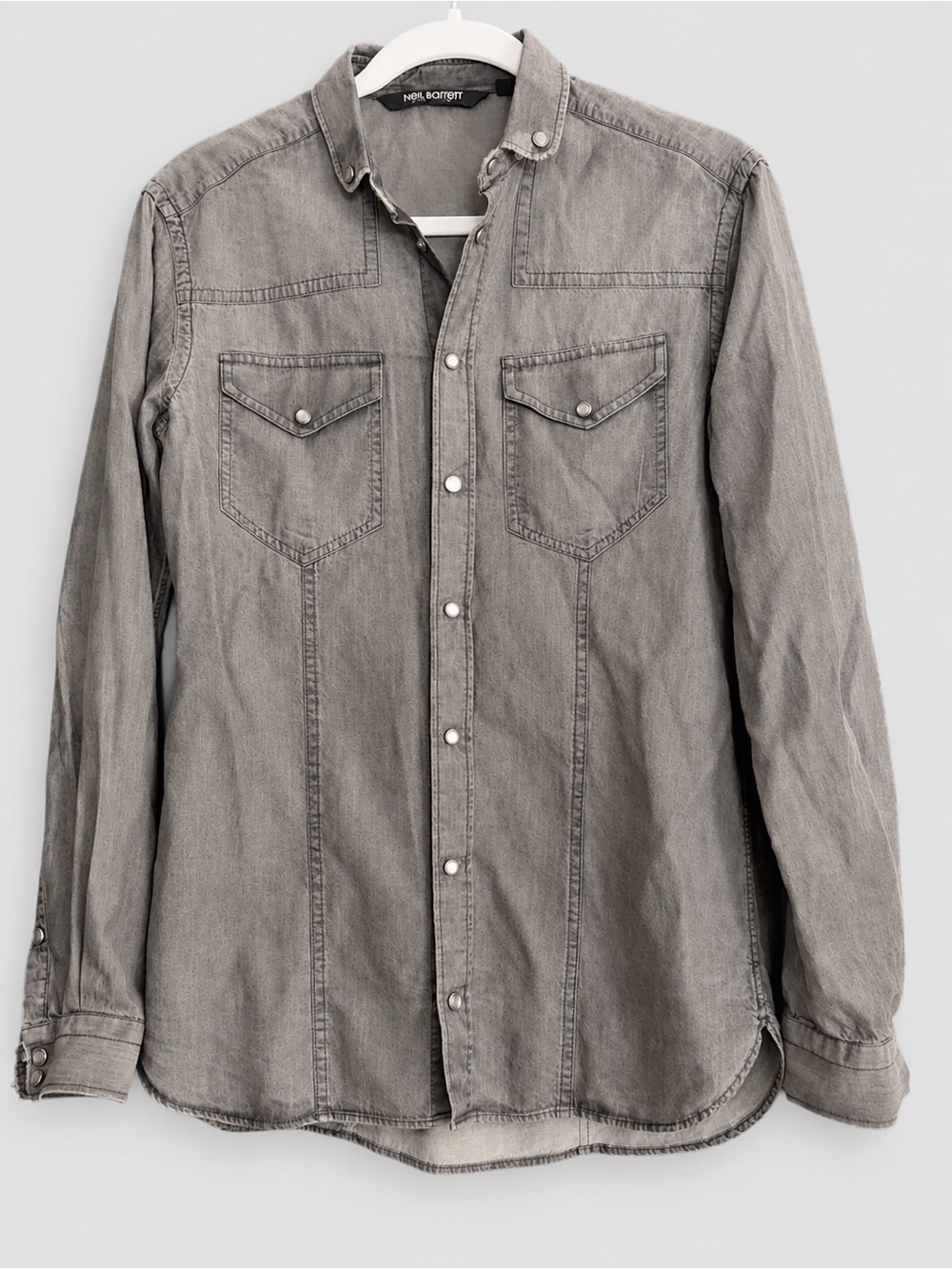 Neil Barrett Men’s Gray Western Snap Shirt 37 / 14½
